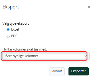 Velg bare synlige kolonner