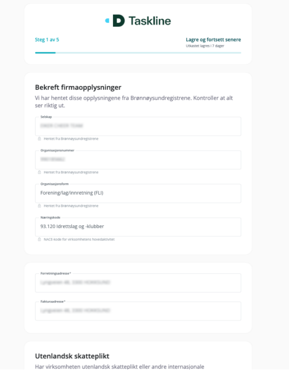 Bekreft firmaopplysninger