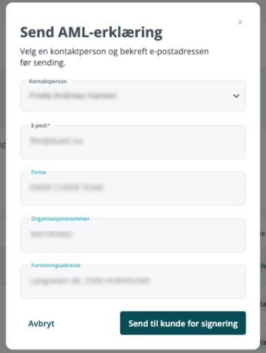 Send AML erklæring i taskline